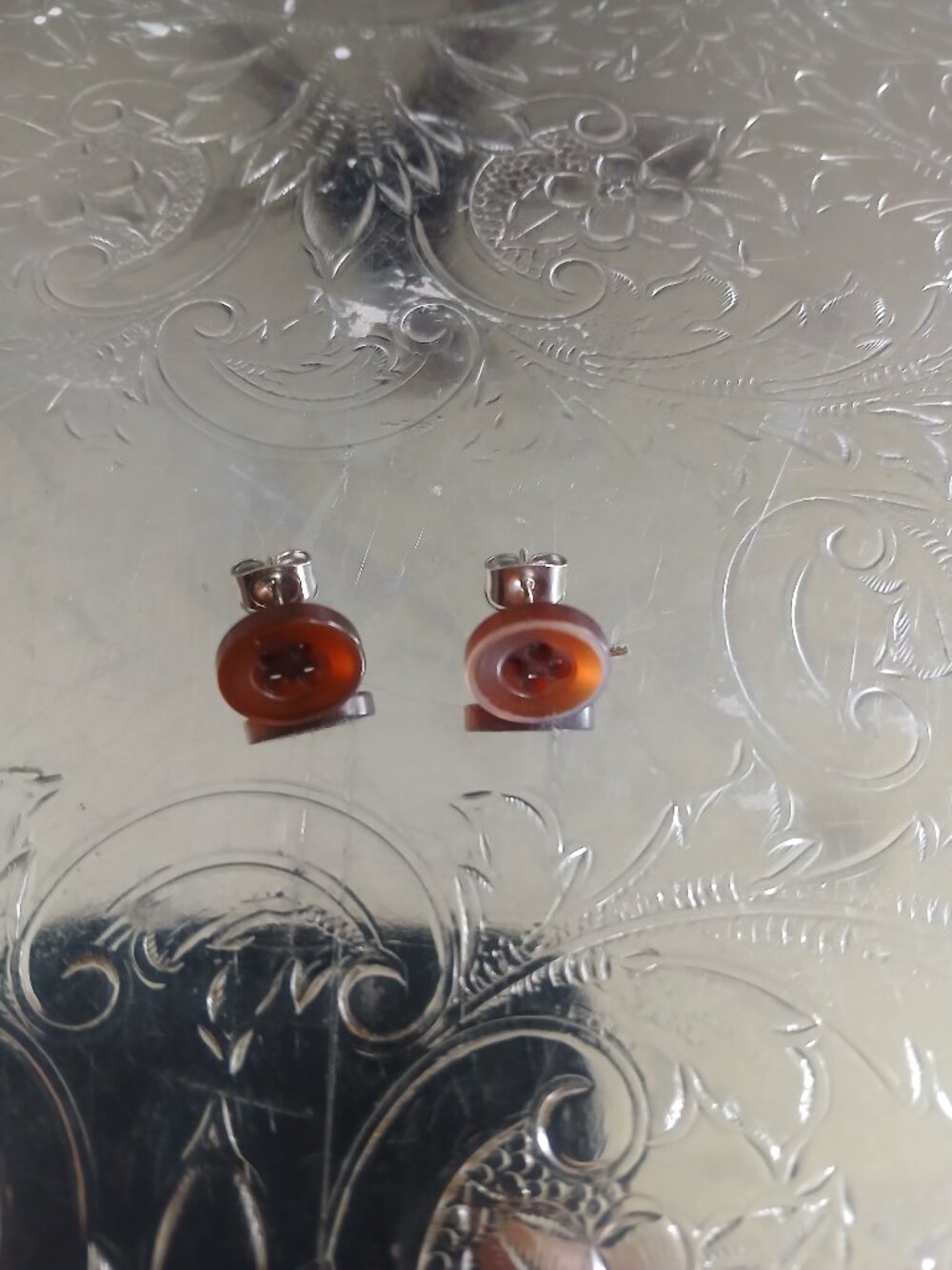 Burnt-Orange Vintage Button Earrings